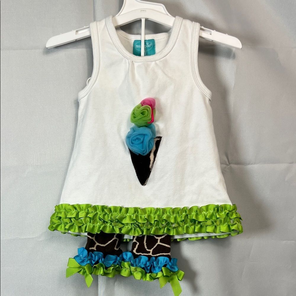 Mud Pie Giraffe 2 piece set appliqué ruffles
Size 12-18 months